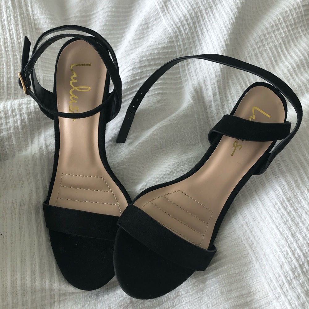 Lulu’s Hunter Black Suede Ankle Strap Heels